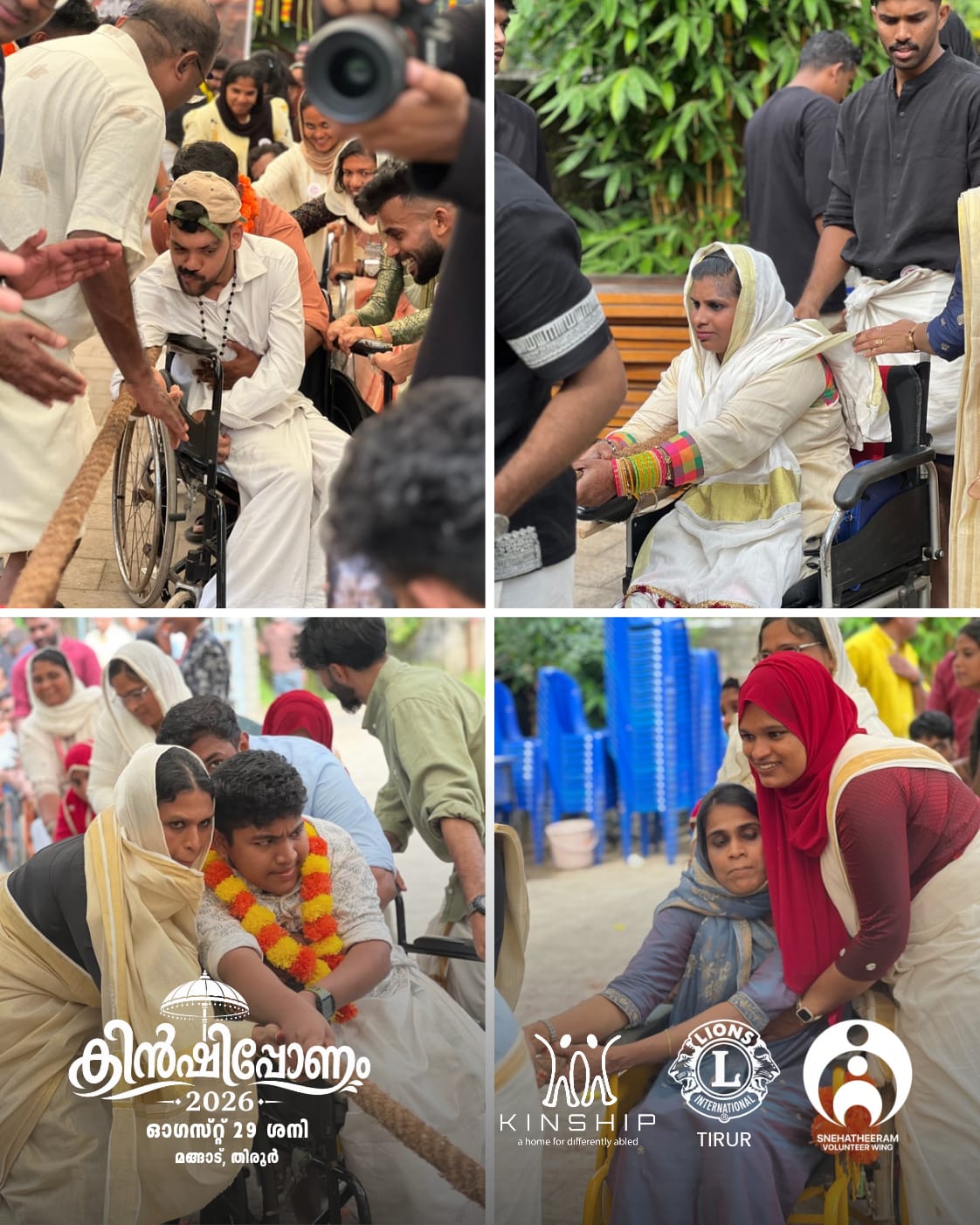 A collage of inclusive activities at the Kinship Onam celebration